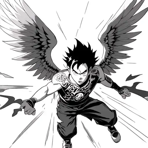 Byron Love from Inazuma Eleven, facing forward while performing a super technique, angel wings extended behind him, powe tattoo design idea
