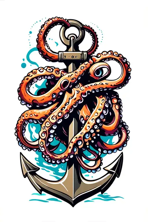 octopus wrapped around anchor intertwined tattoo design idea