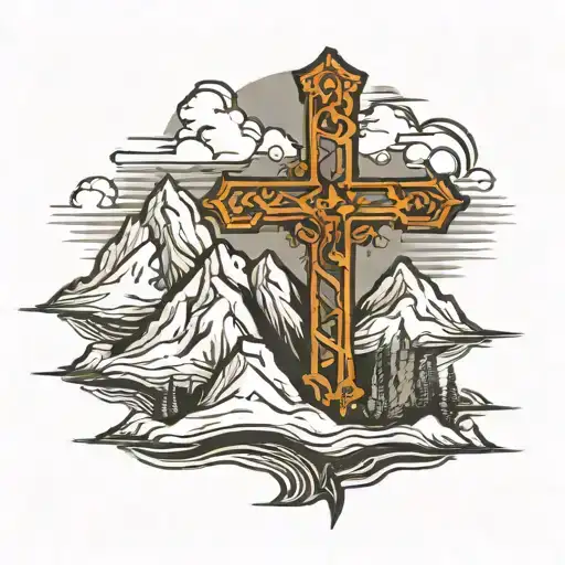 cross with mountains  tattoo design idea