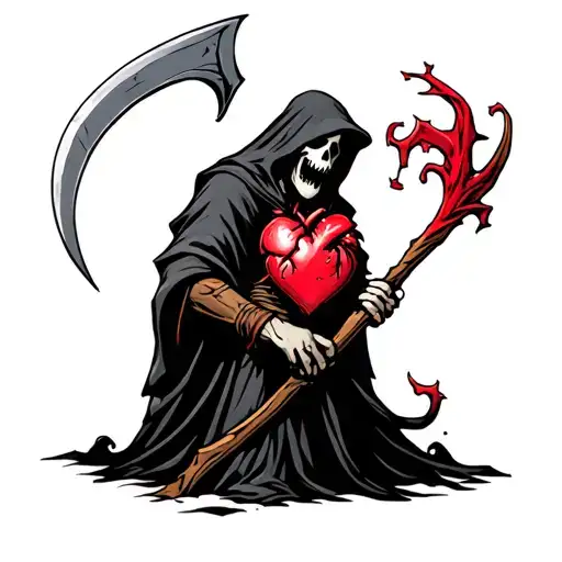 heart attack reaper holding a scythe tattoo design idea