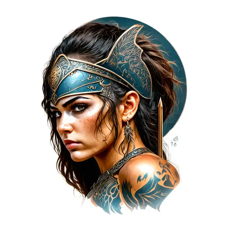 spartin woman warrior, no back drop zone tattoo design idea