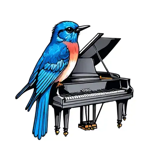 a bluebird and a piano tattoo design idea