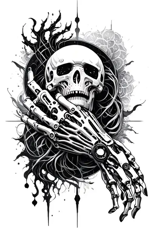 biomech bionic cyborg arm tattoo design idea