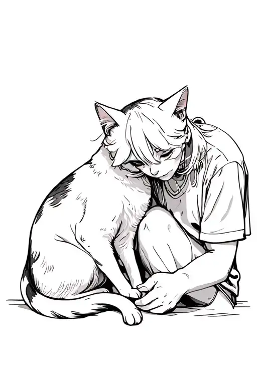 cat and owner cuddling tattoo design idea