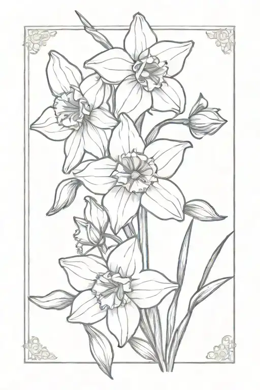 larkspur and paperwhites narcissus flower tattoo design idea