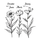 december, january, march, june, september birth flowers tattoo design idea