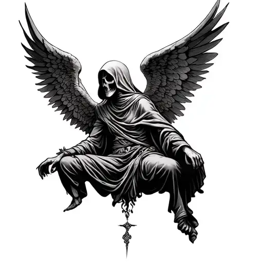 grim reaper angel falling tattoo design idea