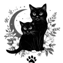 design me a 1 to 2 inch tattoo of a cat with a moon and flowers with a puppy paw print tattoo design idea