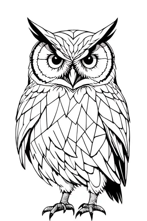 owl standing facing forward geometric tattoo design idea