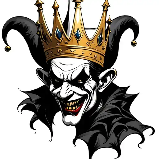 evil jester with golden crown tattoo design idea