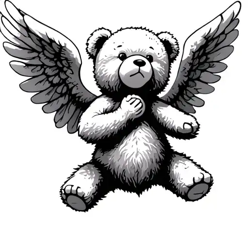 angel teddy bear flying tattoo design idea