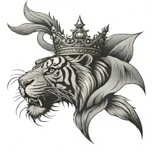 tiger and eagle lion crown tattoo design idea