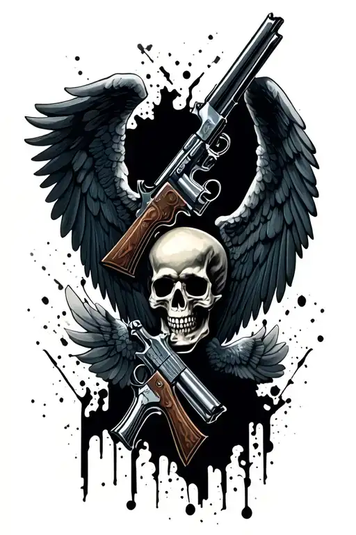 skulls angels wings guns cross tattoo design idea
