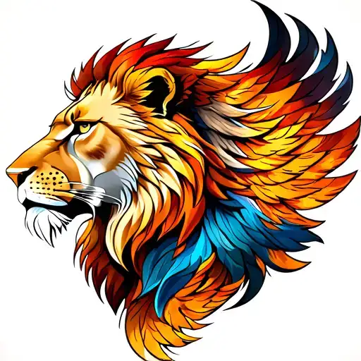 Phoenix and lion tattoo design idea