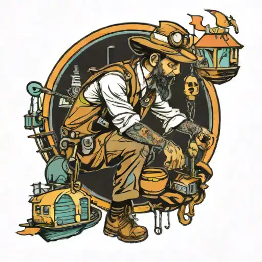 fishing village oil rig worker tattoo design idea