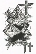 mountains and cross incorporated tattoo design idea