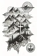 mountains and cross incorporated tattoo design idea