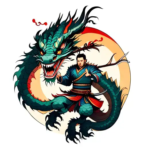 samurai fighting a dragon tattoo design idea