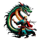 samurai fighting a dragon tattoo design idea