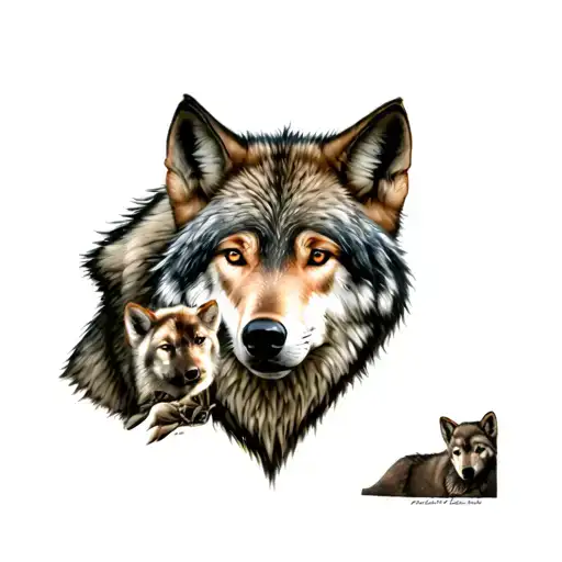 She-wolf and 3 wolf cubs tattoo design idea