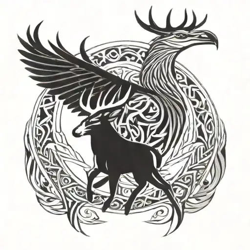 White tailed deer and eagle  tattoo design idea