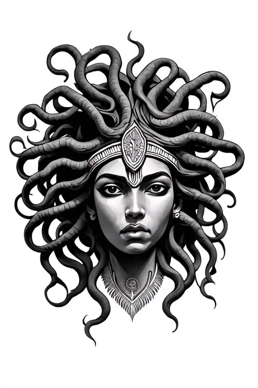 medusa head African  inspired tattoo featuring indian facial features  tattoo design idea