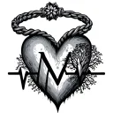 Bracelet around the wrist, heartbeat with letter M and tree of life tattoo design idea