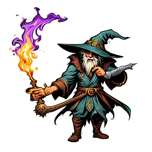 wizard casting a spell tattoo design idea