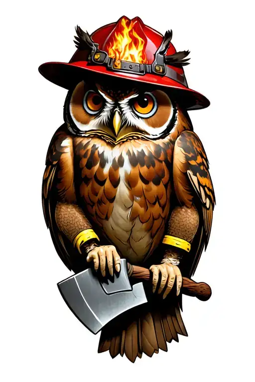 owl holding firemans axe and haligan tattoo design idea