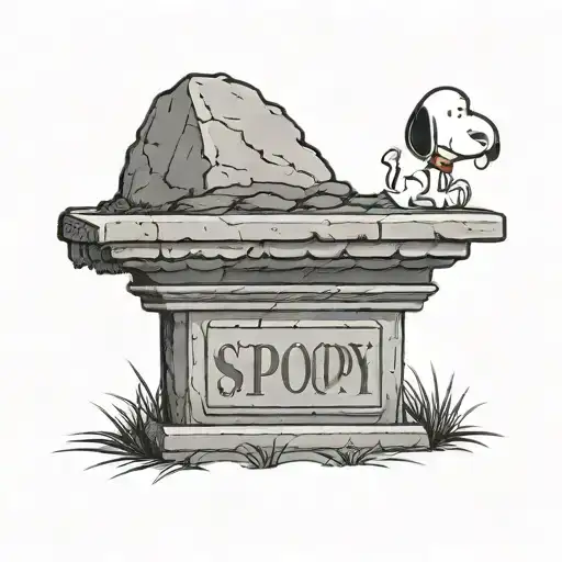 snoopy laying on top of a head stone tattoo design idea