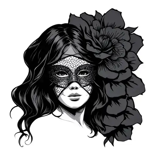 Mask and veil patch type tattoo design idea