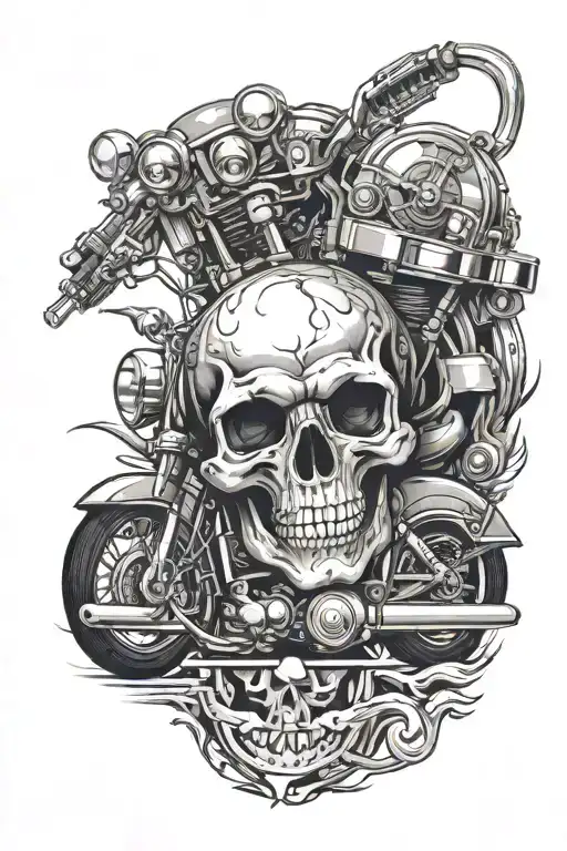 Skull with Motorcycle harley dawidson tattoo design idea