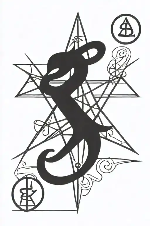Ohm's law inscribed in the pentagram mixed tattoo design idea