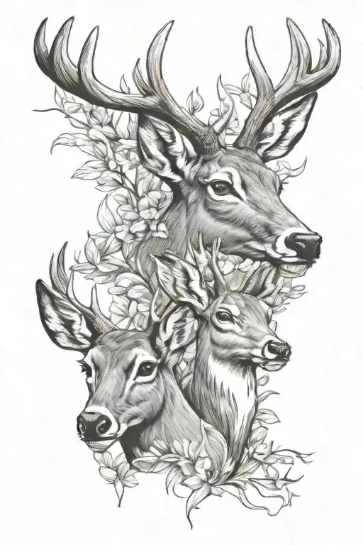 buck and doe face tattoo design idea