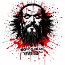 one piece character Blackbeard's upper body with the qoute "people's dreams never end" tattoo design idea