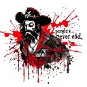 one piece character Blackbeard's upper body with the qoute "people's dreams never end" tattoo design idea
