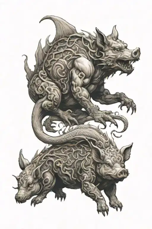 pig dragon rabbit surrounded tattoo design idea