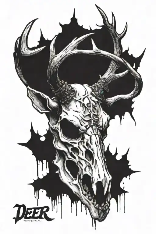 Deer skull with velvet hanging off anters tattoo design idea