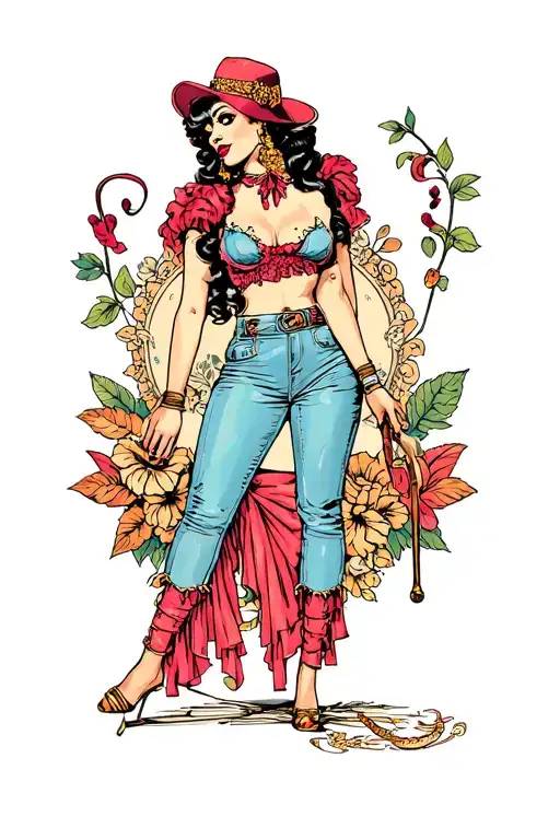 prostitute in pimps clothing full body with cane tattoo design idea