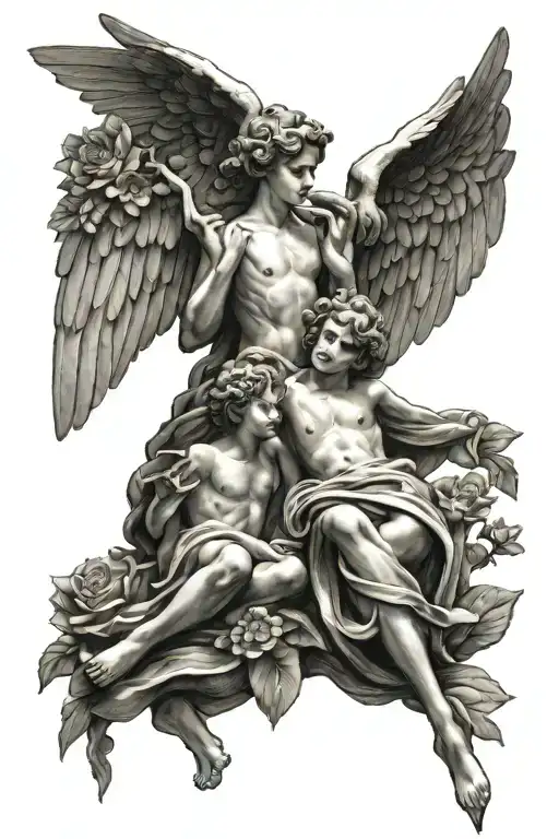 two angels whit a date tattoo design idea