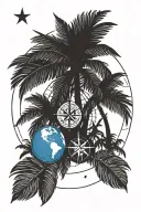 palm tree, compass rose, Tahiti, travel, globe, family, 4 brothers tattoo design idea