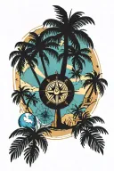 palm tree, compass rose, Tahiti, travel, globe, family, 4 brothers tattoo design idea