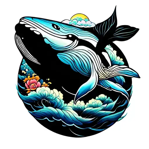 colorfull tattoo with whale  tattoo design idea