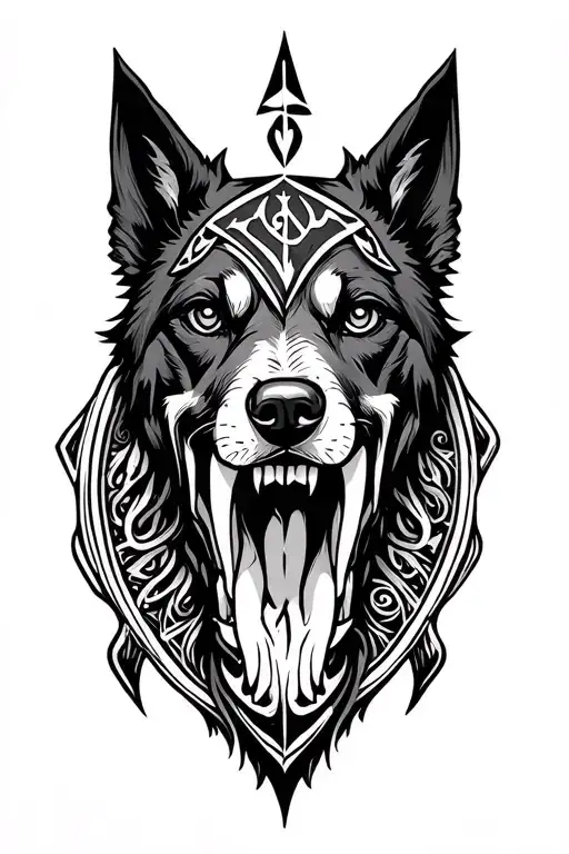 canine teeth norse mythology tattoo runes engraved tattoo design idea