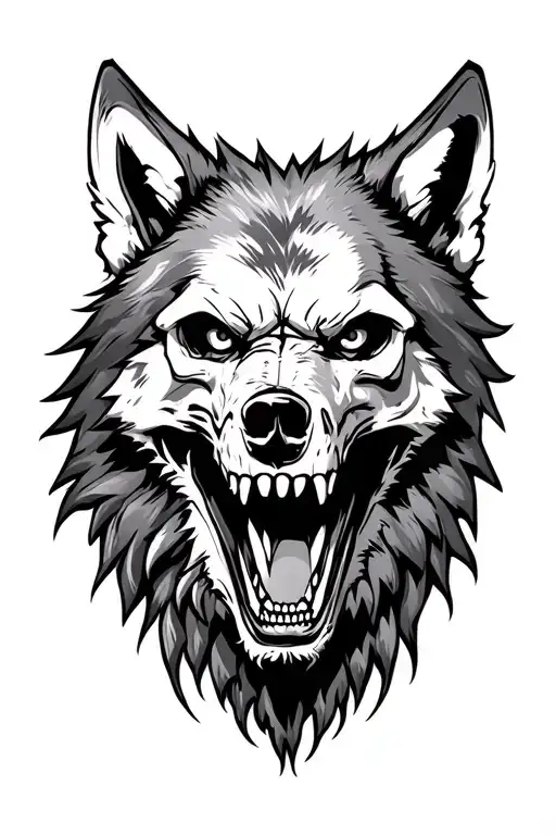 Angry wolf, skull, miltary tattoo design idea