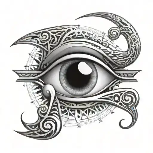 eye of horus symbol with hydrogen atom symbol  for pupil tattoo design idea