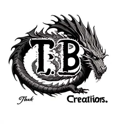 "T.B. Creations" "T.B. Creations" dragon text centered tattoo design idea