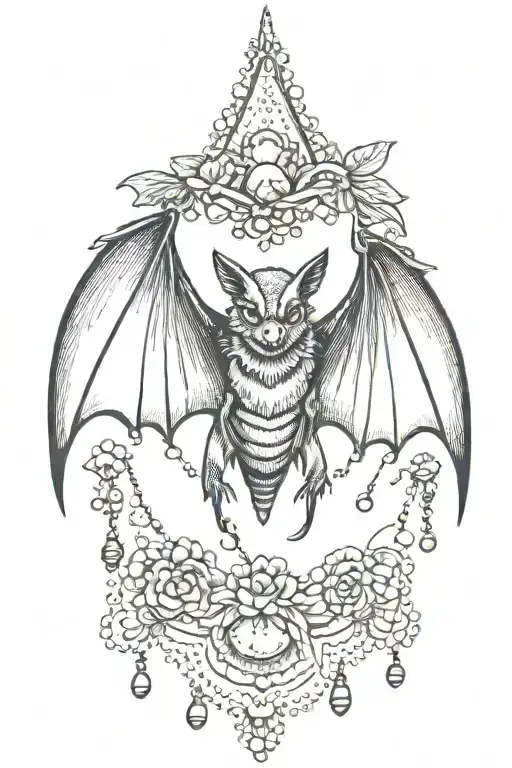 cute bat lace beads tattoo design idea