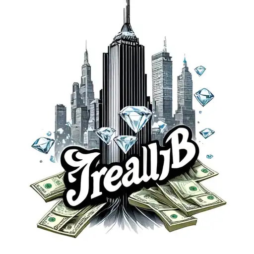 sky scrapper with with diamonds and money spelling JreallyB  tattoo design idea
