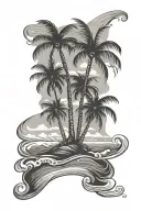 carribean map with palm trees and waves for shoulder tattoo design idea